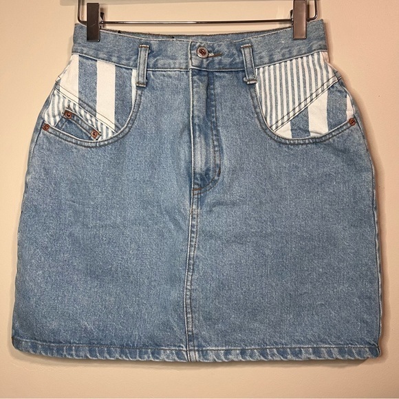Steel Jeans Dresses & Skirts - Vintage 90s Steel Jeans Women’s Juniors Denim Striped Mini Skirt
